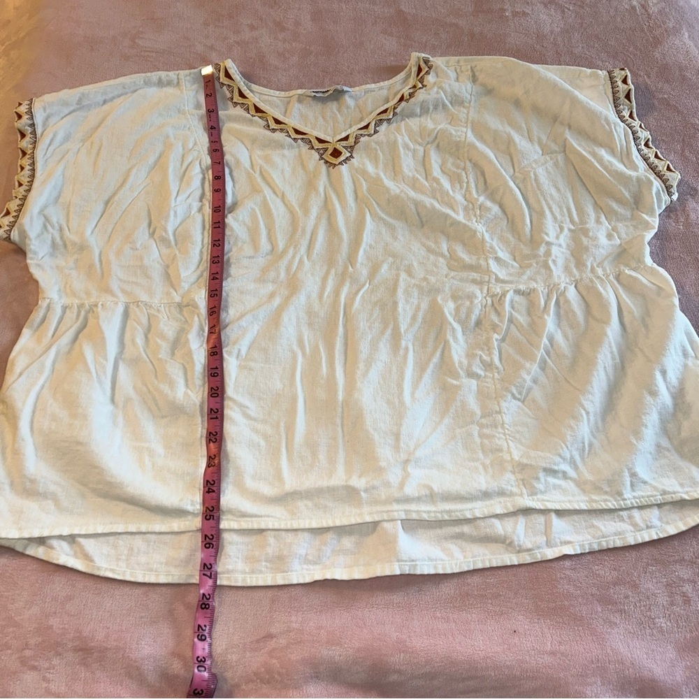 Sonoma white linen short sleeve top with geometric embroidery 2X peasant core - Picture 10 of 10